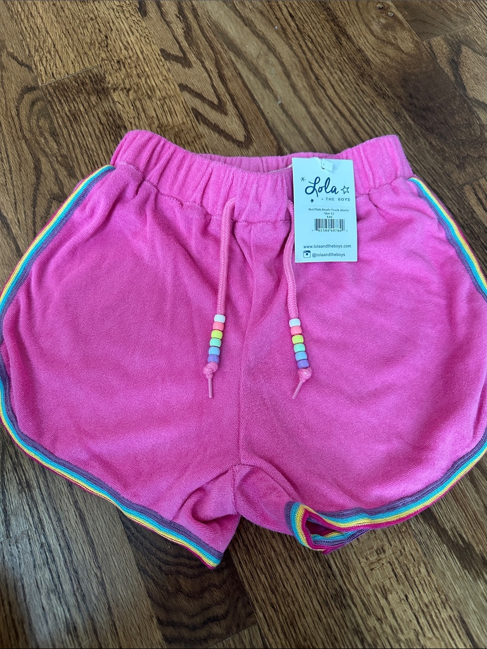 Lola + The Boys Pink Terry Shorts with Rainbow Trim